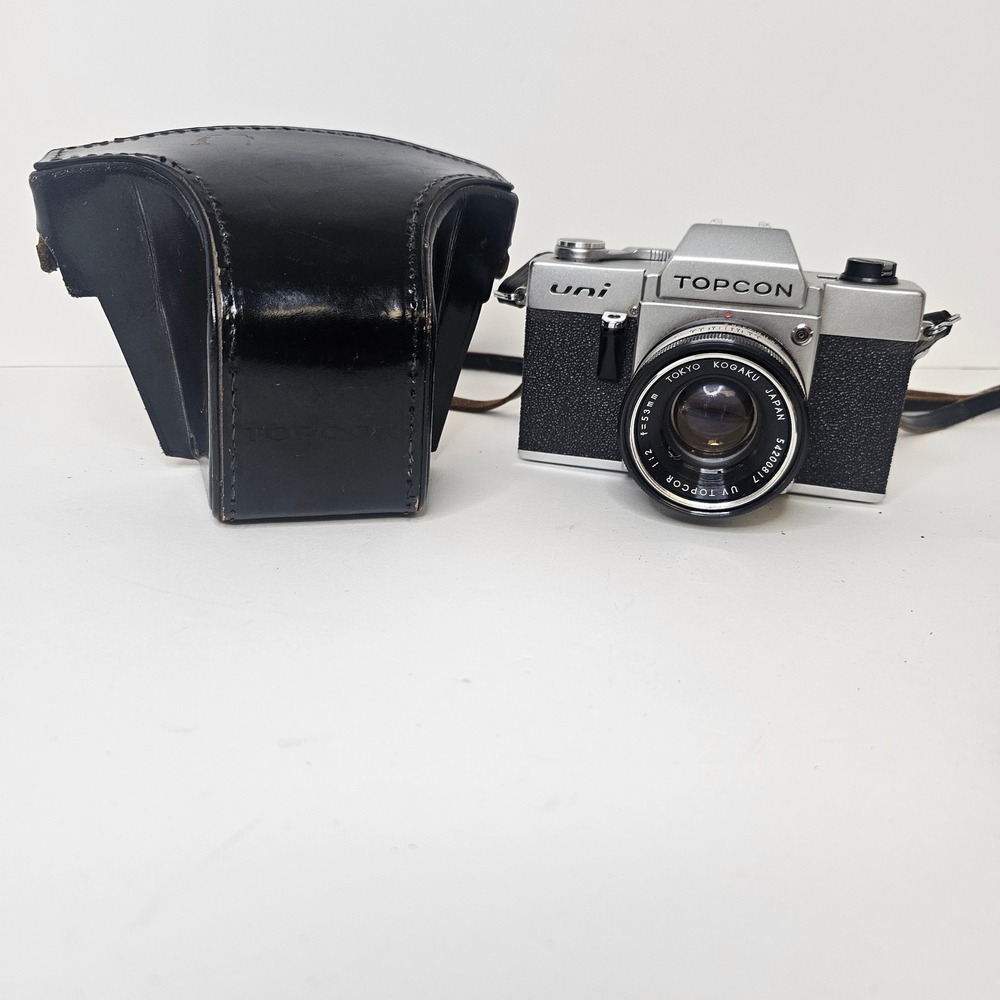 Vintage Topcon Uni 35mm SLR Camera with UV Topcor 53mm f2 Lens and Case Untested